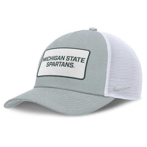 Men's Nike Gray/White Michigan State Spartans 2025 On-Field Rise Patch Trucker Adjustable Hat