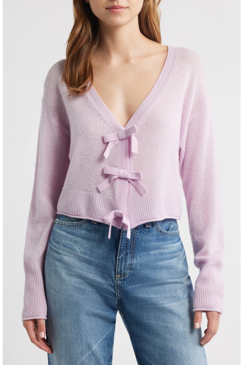 Luisella Bow Crop Cashmere Cardigan, Main, color, CLOUDED ROSE