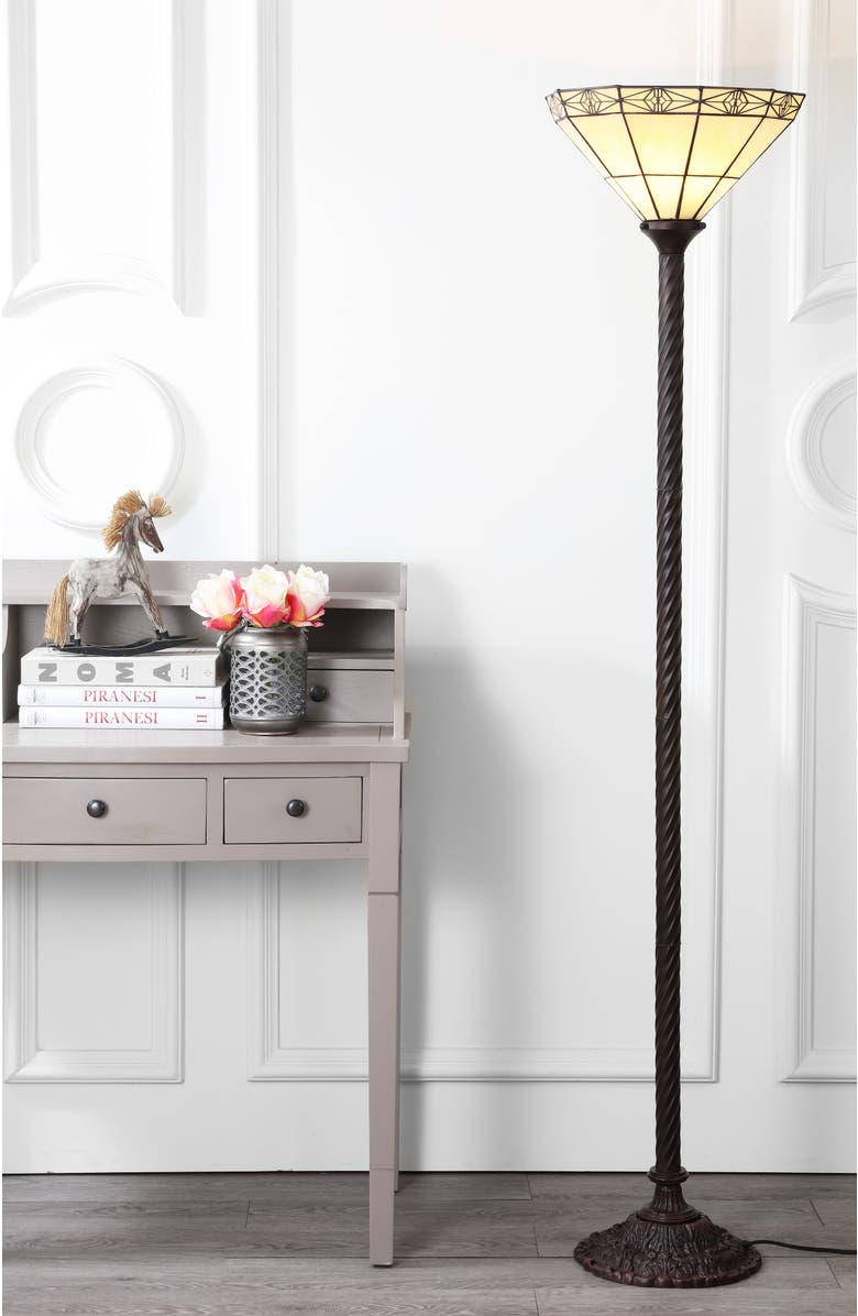 JONATHAN Y Moore Tiffany-Style 68.57" Torchiere LED Floor Lamp, Bronze, Alternate, color, Bronze