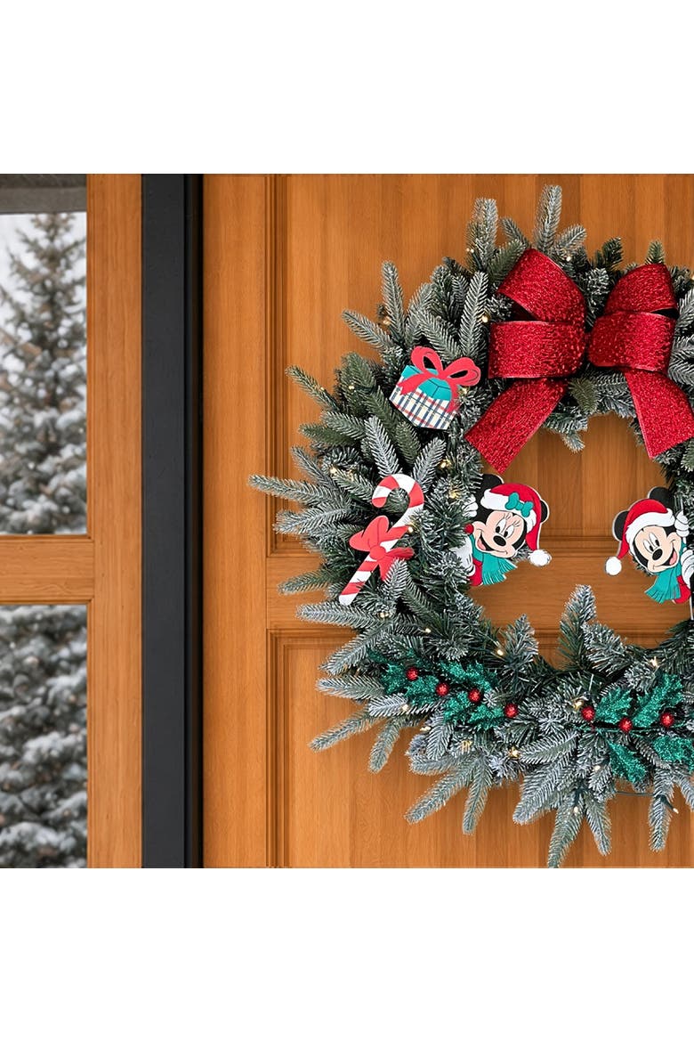 Disney Seasons Greetings Mickey and Minnie Mouse 26" Pre-Lit Christmas Wreath, Alternate, color, Green/Red