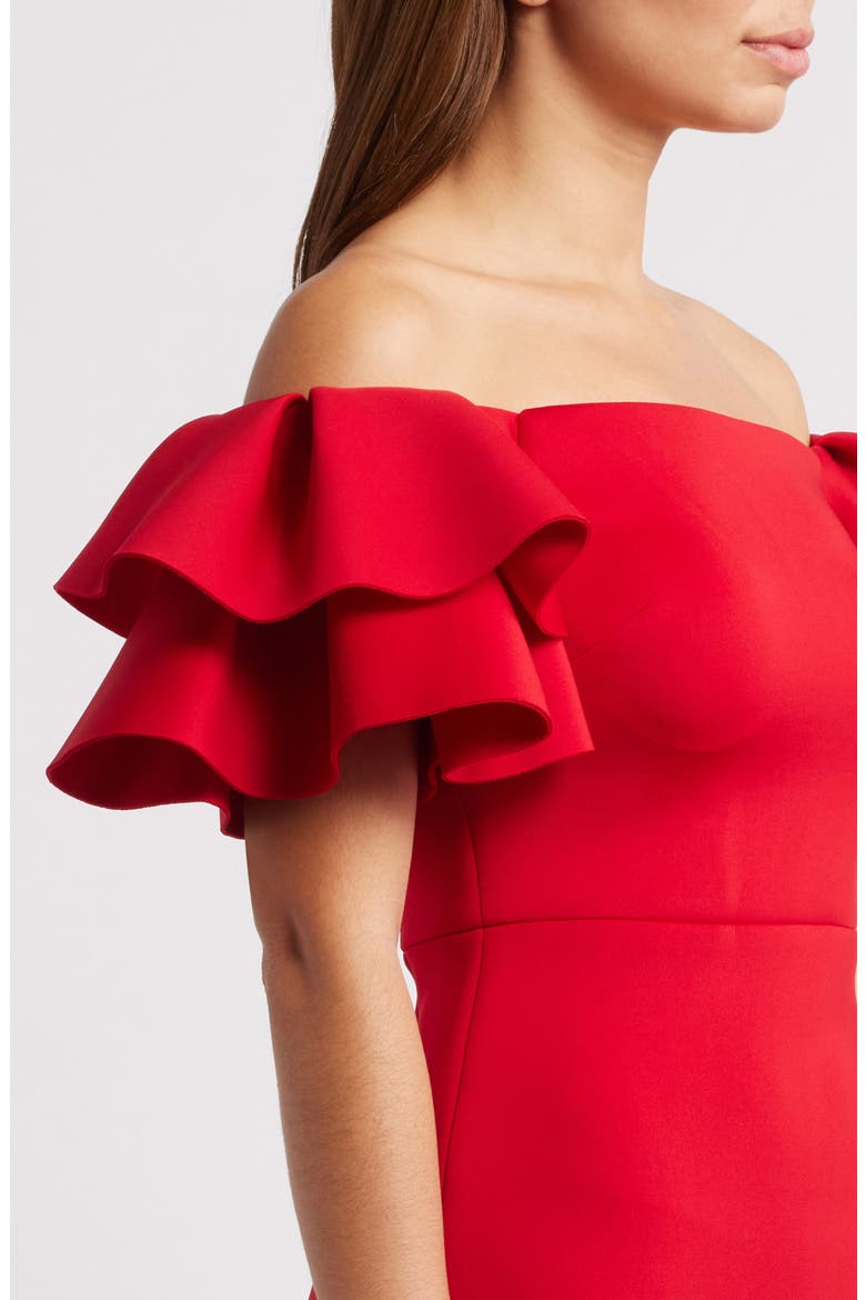 Ruffled Off-the-Shoulder Cocktail Dress, Alternate, color, CHERRY