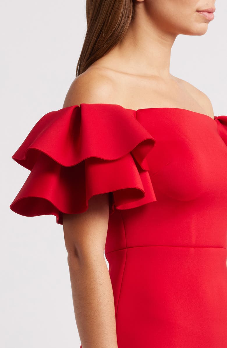 Eliza J Ruffled Off-the-Shoulder Cocktail Dress, Alternate, color, Cherry