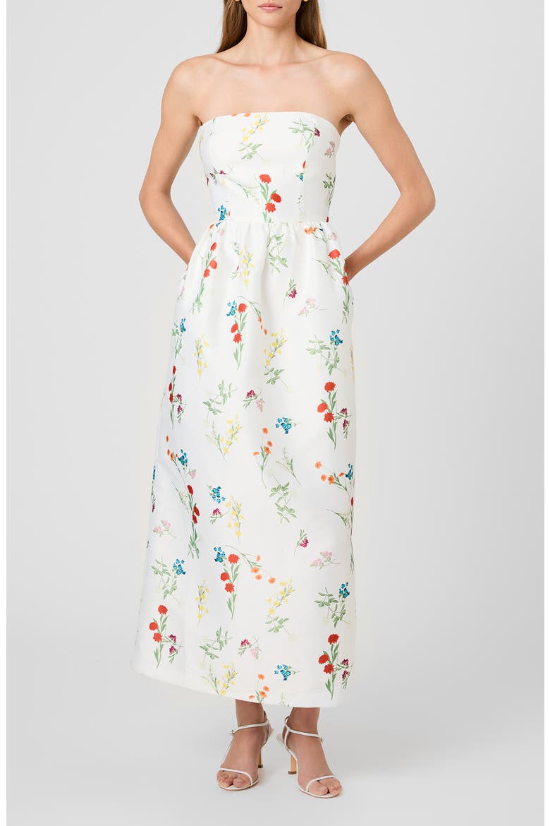 Christine Floral Strapless Fit & Flare Midi Dress, Main, color, DAISY YELLOW SOPHIE FLOWER