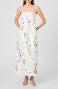 French Connection Christine Floral Strapless Fit & Flare Midi Dress