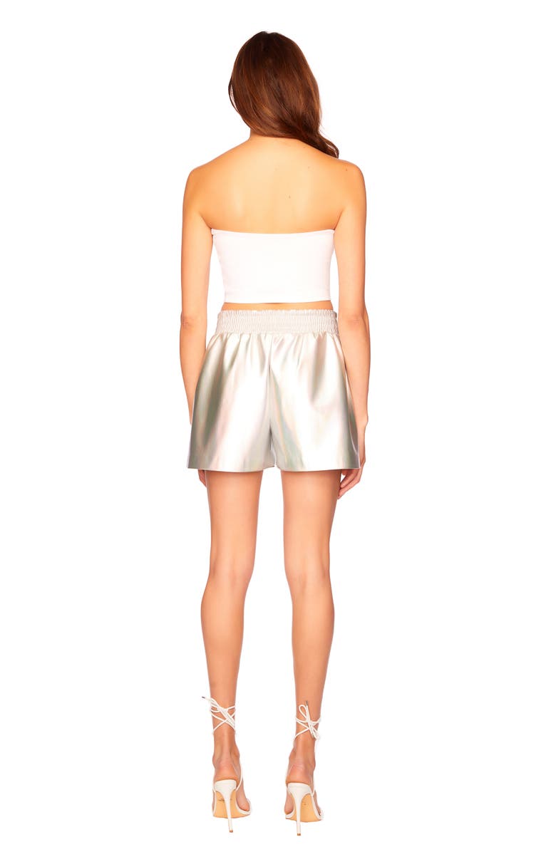 Susana Monaco Pleat Front Iridescent Faux Leather Shorts, Alternate, color, Iridescent