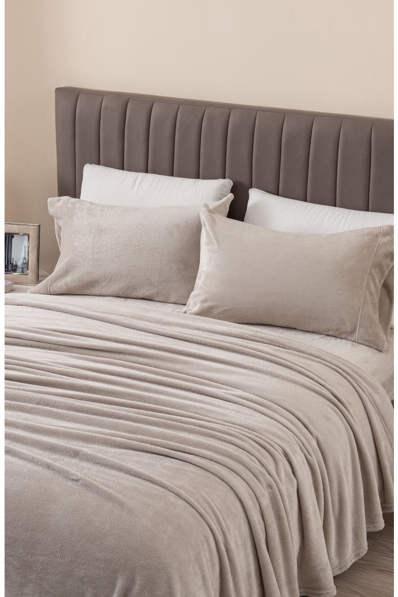 Solid Plush Velour Sheet Set, Main, color, STONE GREY