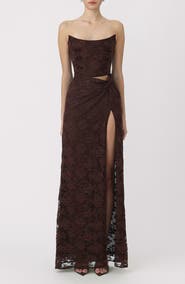 SAU LEE Julia Floral Lace Cutout Detail Cotton Blend Strapless Gown