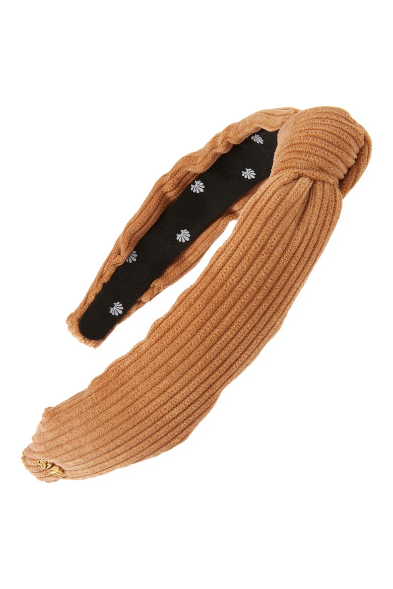 Slim Knotted Corduroy Headband, Main, color, CAMEL