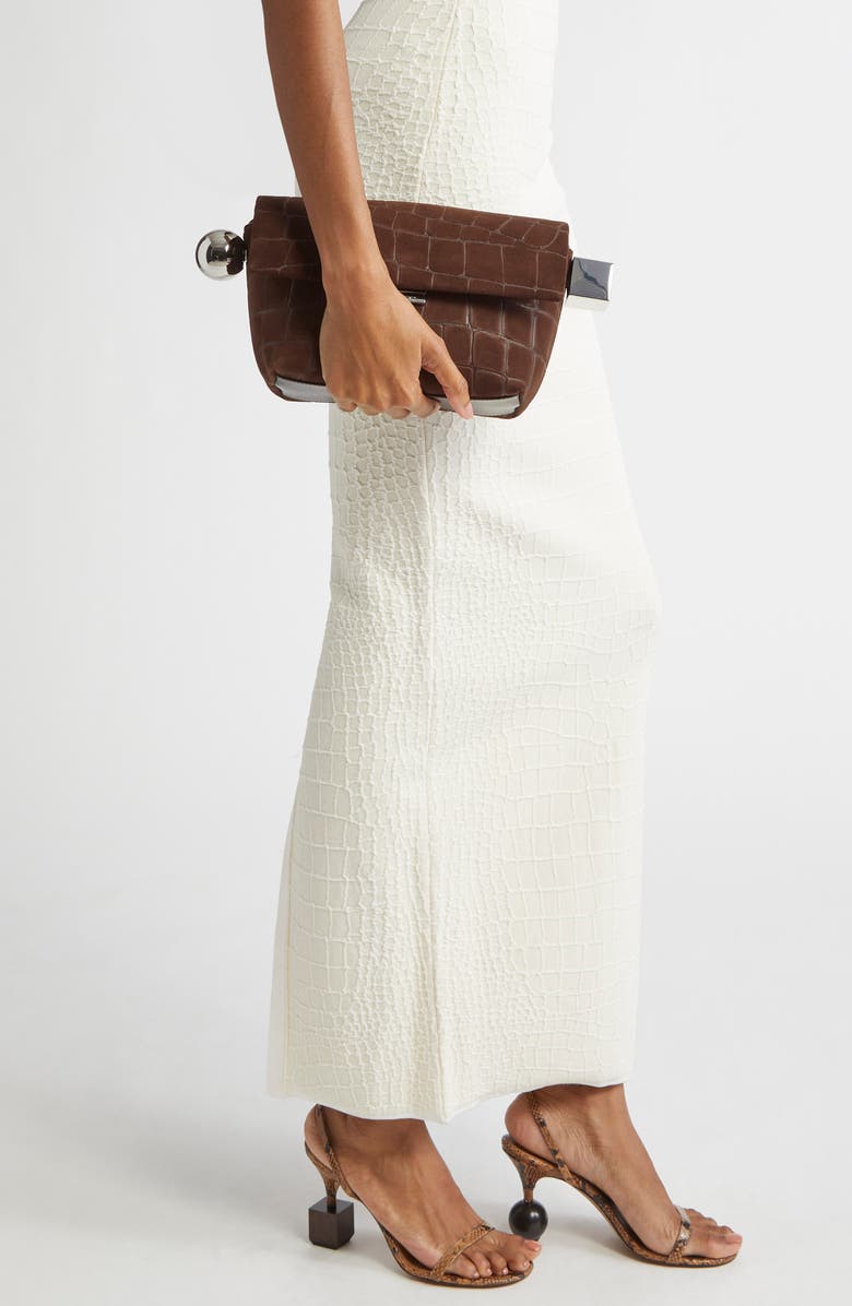 Jacquemus Le Rond Carré Croc Embossed Leather Shoulder Bag, Alternate, color, Dark Brown 880