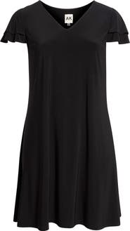 AK ANNE KLEIN Double Flutter Sleeve A-Line Dress