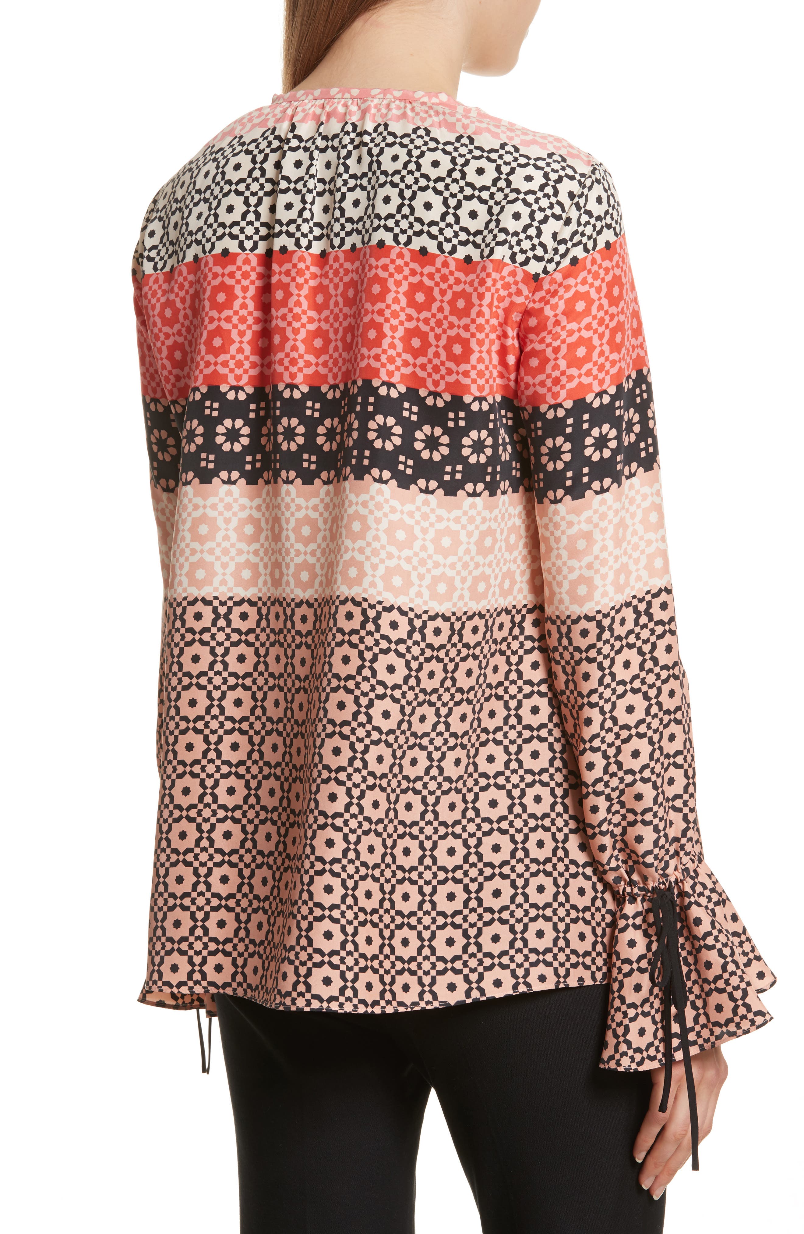 Tie Sleeve Print Silk Blouse - image 2