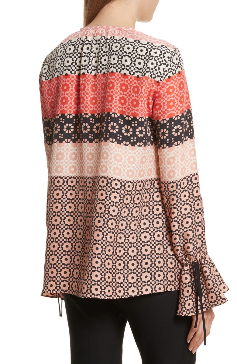 Derek Lam 10 Crosby Tie Sleeve Print Silk Blouse, Alternate, color, 