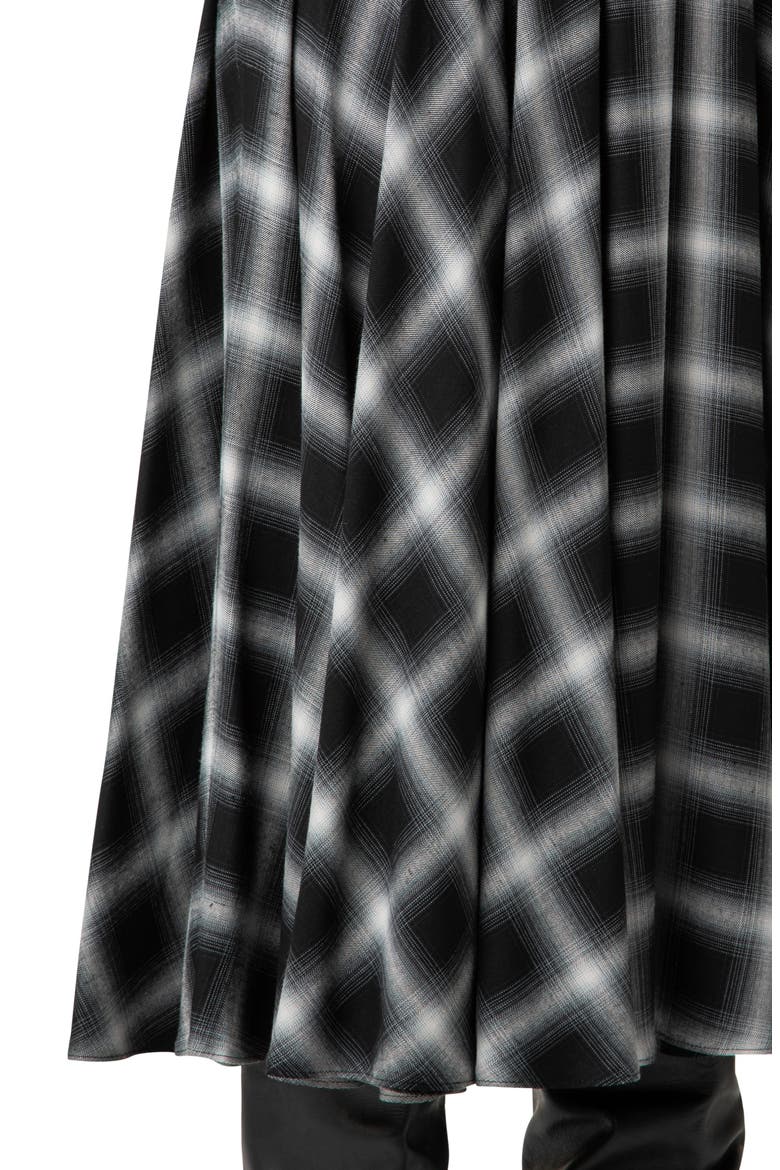 Plaid Pleated Midi Skirt, Alternate, color, 098-BLACK-CREAM