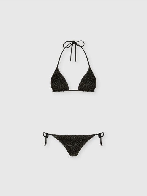 Missoni Zigzag-knit Bikini Set In Black & Lamé