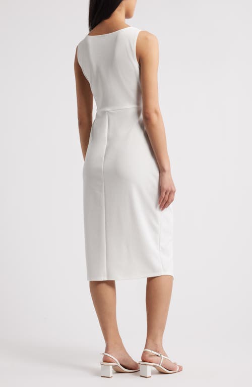 Connected Apparel Side Knot Sleeveless Sheath Midi Dress In Ivory