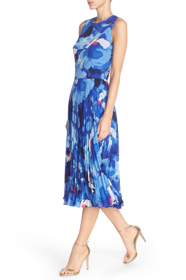 Print Chiffon Midi Dress, Alternate, color, SOFT WHITE ROYAL