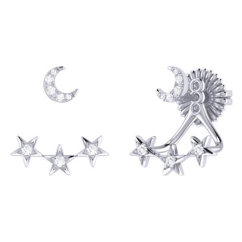 Star Trio Crescent Silver Diamond Stud Earring