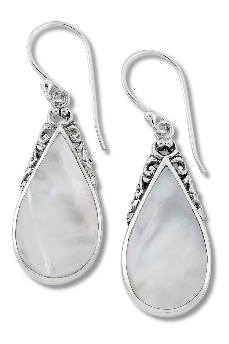 Sterling Silver Mother of Pearl Drop Earrings, Main, color, WHITE
