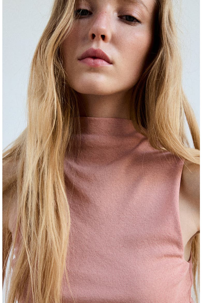 Mock Neck Fitted Fine Knit Top, Alternate, color, PASTEL PINK