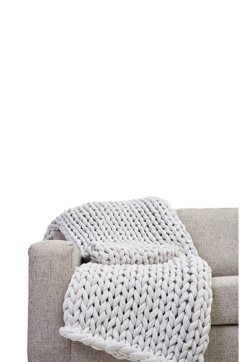 Organic Cotton Weighted Knit Blanket, Alternate, color, MOONSTONE GREY