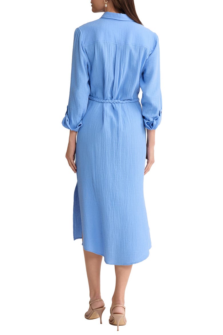 Braided Belt Long Sleeve Cotton Gauze Midi Shirtdress, Alternate, color, BLUE HORIZON