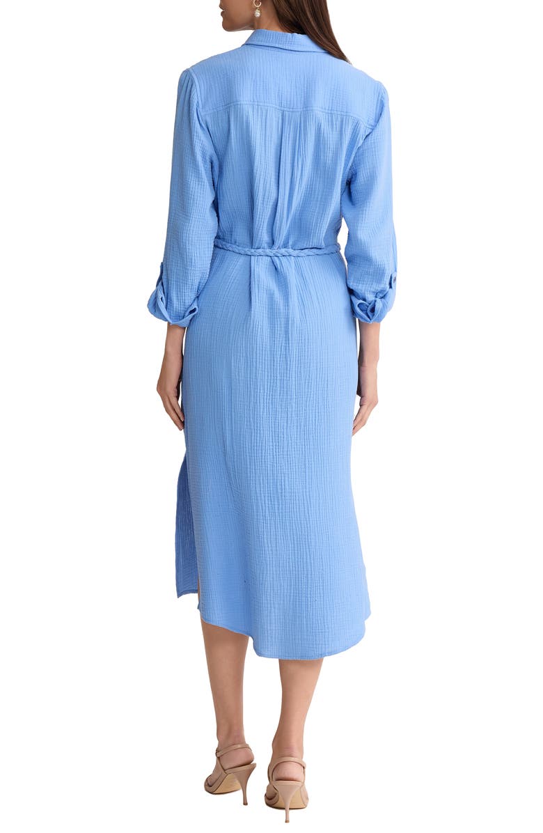 Jones New York Braided Belt Long Sleeve Cotton Gauze Midi Shirtdress, Alternate, color, Blue Horizon