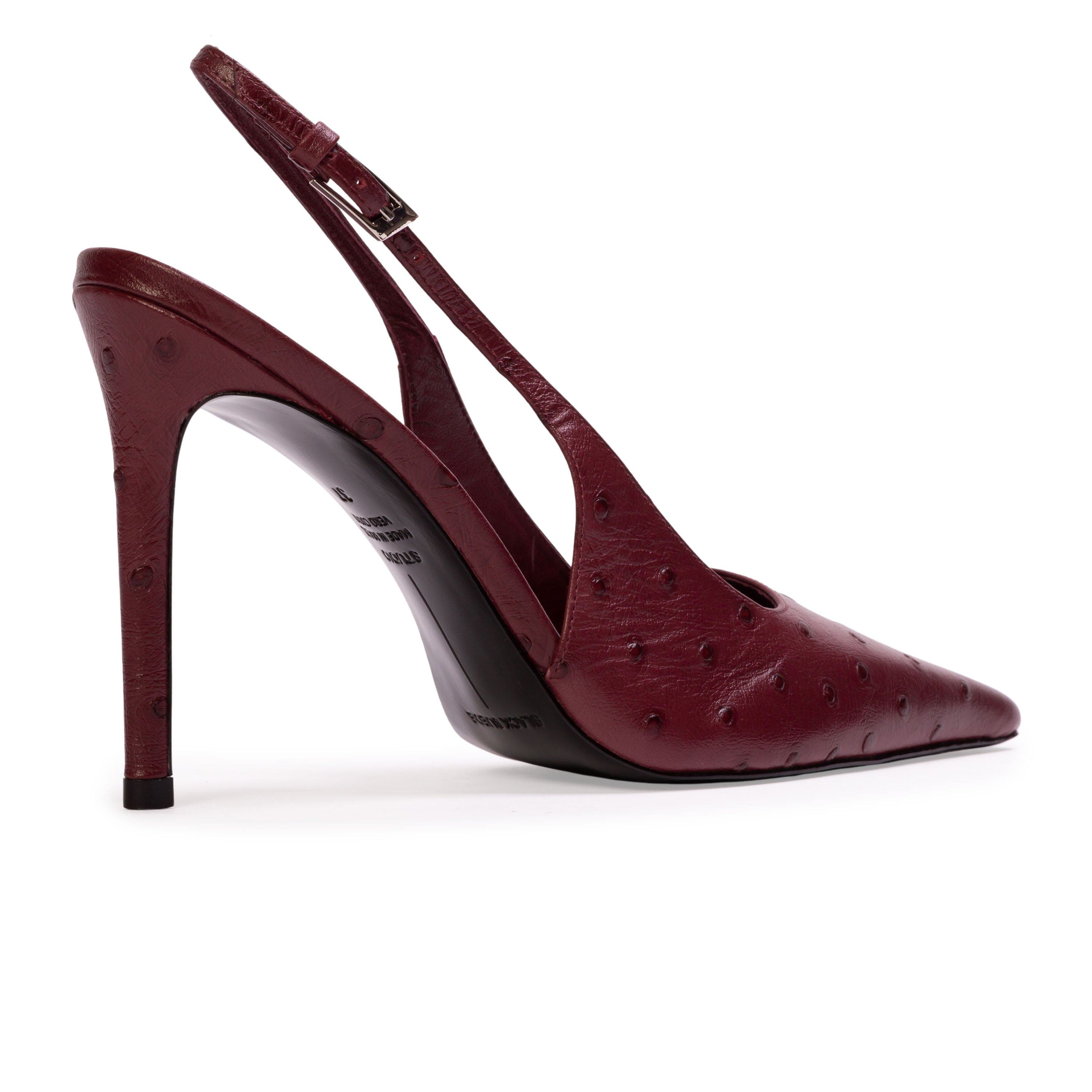 BLACK SUEDE STUDIO Lainey 100 Ostrich Pump, Alternate, color, Ruby Ostrich Leather