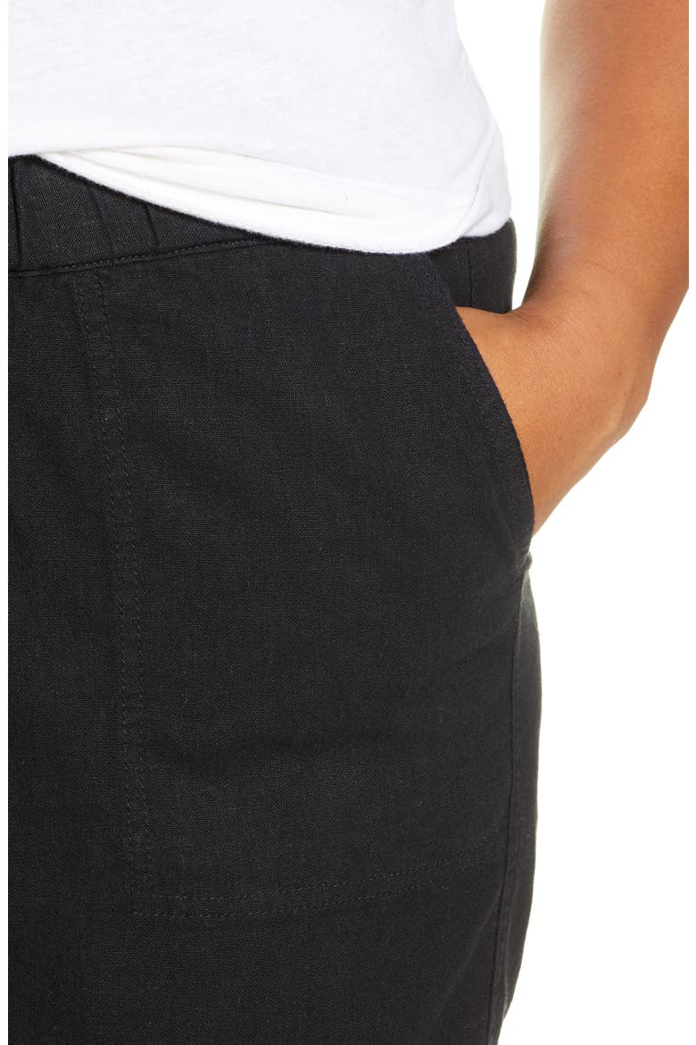 Drawstring Linen Blend Shorts, Alternate, color, BLACK