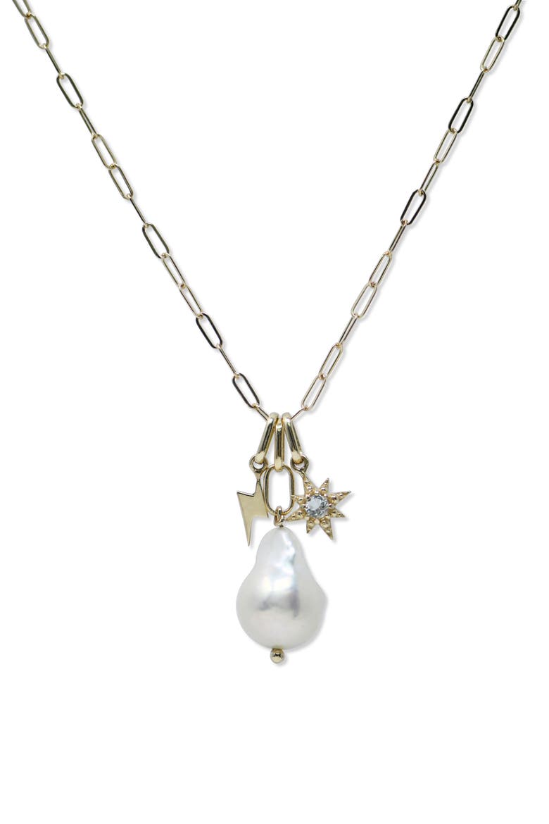 Pearl & Charm Paper Clip Necklace, Main, color, PEARL