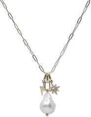 Anzie Pearl & Charm Paper Clip Necklace