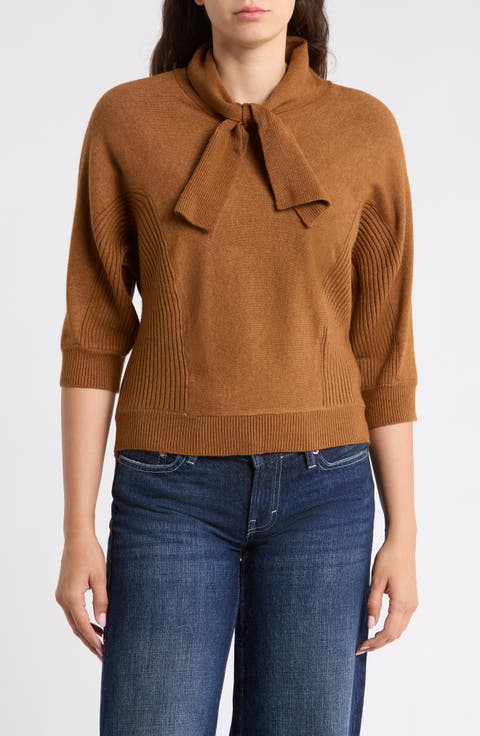 Dolman Tie Neck Sweater