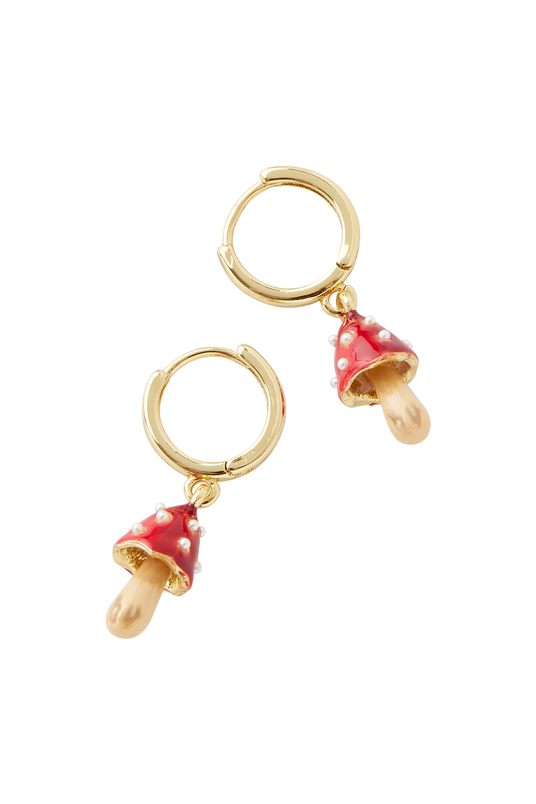 Enamel Mushroom Huggie Earrings, Alternate, color, Multi & Gold