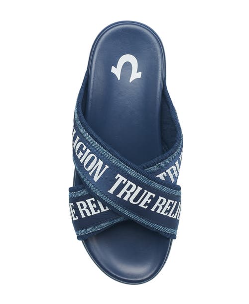True Religion Alia Cross Strap Slip On Platform Sandal In Blue