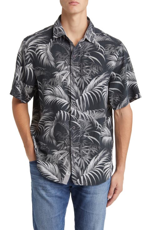 Made for Shade Leaf Print Silk Short Sleeve Button-Up Shirt