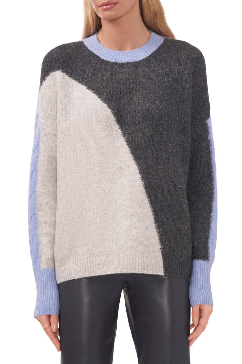 Cable Coard Colorblock Sweater, Main, color, MEDIUM HEATHER GREY