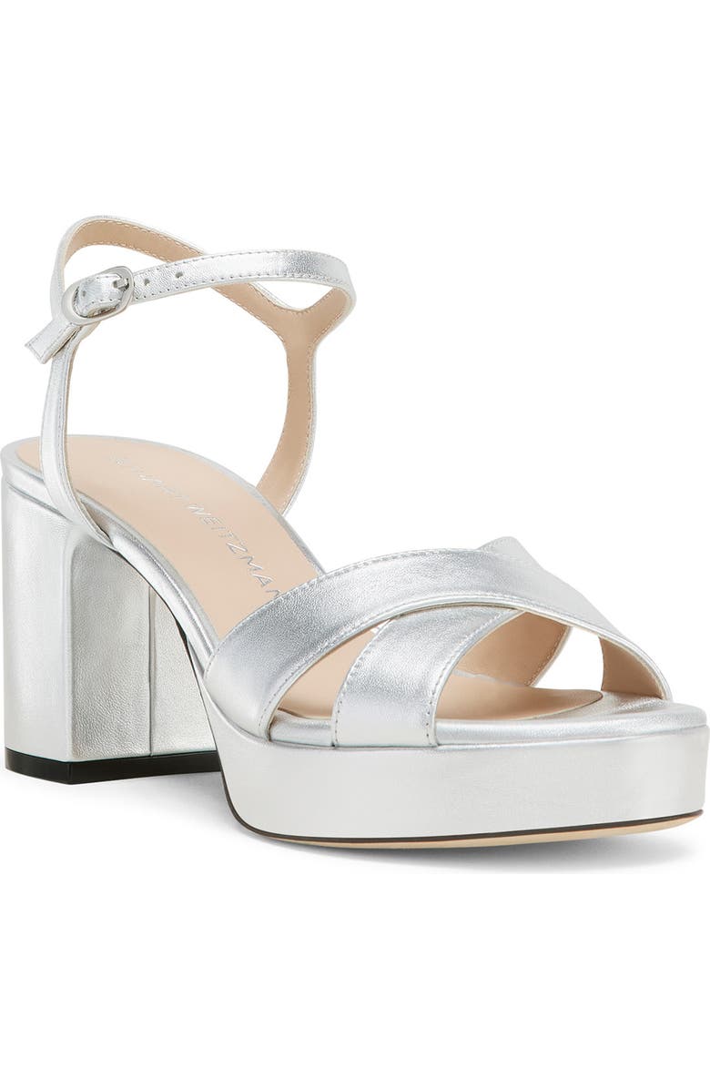 Stuart Weitzman Dayna Ankle Strap Platform Sandal, Main, color, Silver