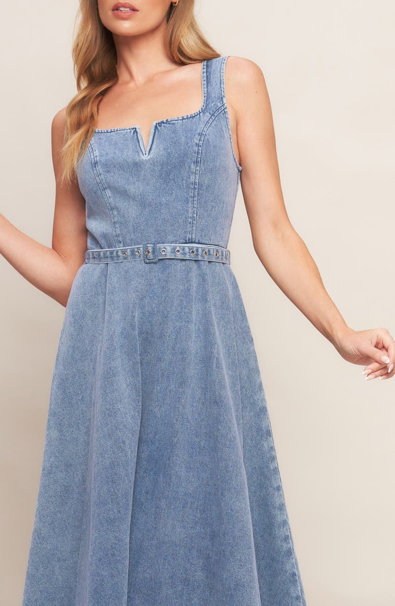 FLYING TOMATO Denim Midi Dress, Alternate, color, Acid Denim