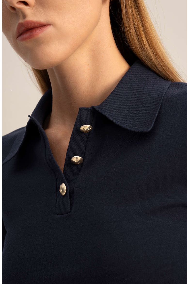 Short Sleeve Silk Polo Shirt, Alternate, color, Navy Blue