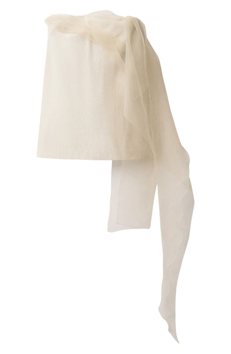 MANGO Strapless Mixed Media Chiffon Dress, Main, color, Ecru