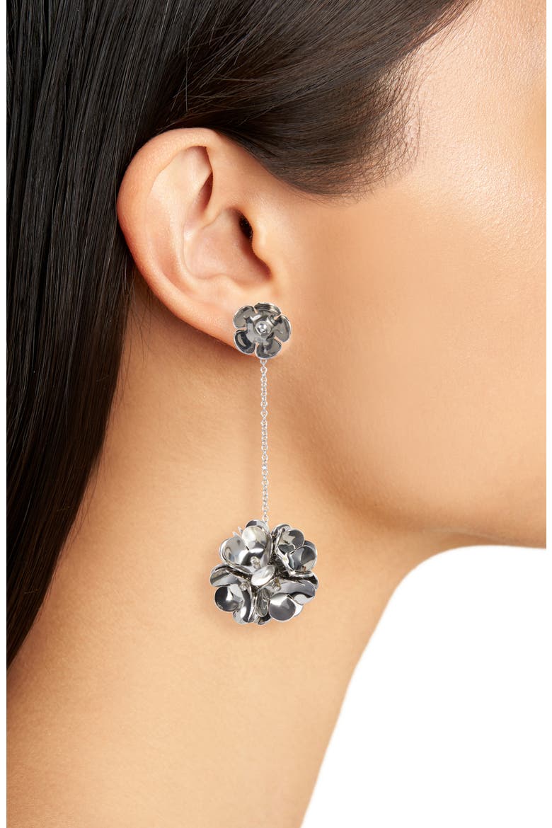 Floral Cluster Drop Earrings, Alternate, color, RHODIUM