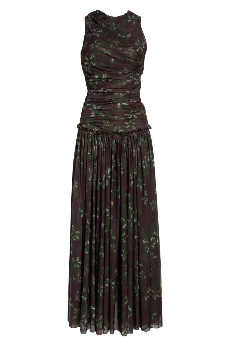 Alina Floral Gathered Open Back Jersey Dress, Alternate, color, BROWN MULTI