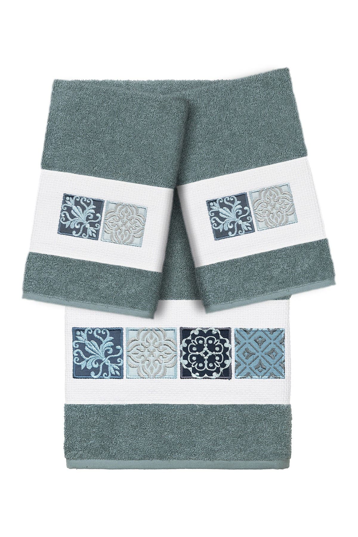Linum Home Textiles Vivian 3-Piece Embellished Towel - Teal
