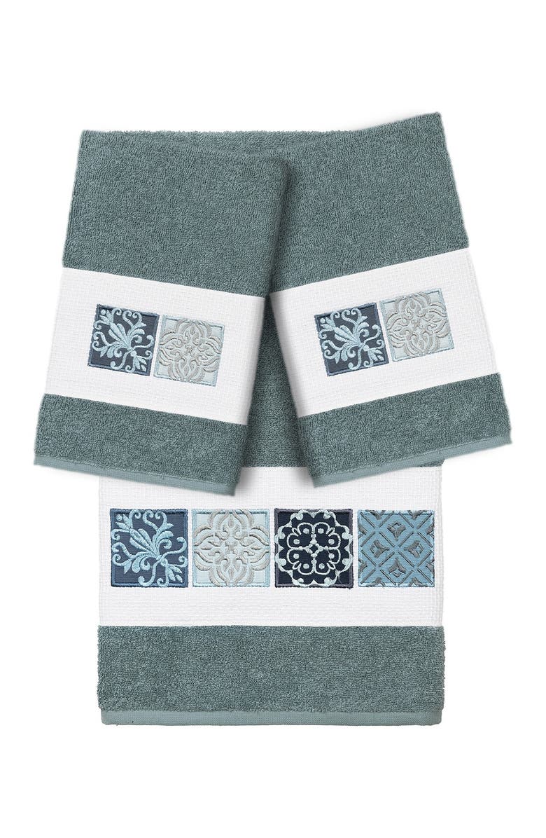 Linum Home Textiles Vivian 3-Piece Embellished Towel - Teal, Main, color, Teal