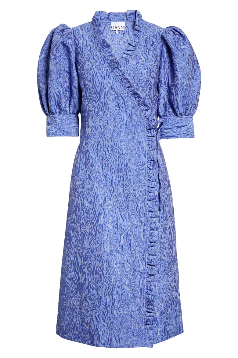 Ruffle 3D Jacquard Wrap Dress, Alternate, color, BLUE IRIS