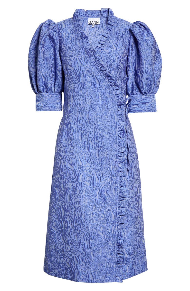 Ganni Ruffle 3D Jacquard Wrap Dress, Alternate, color, 