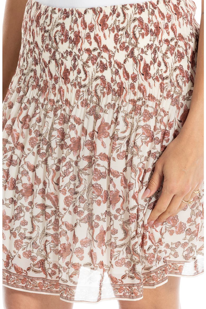 Smocked Print Miniskirt, Alternate, color, ECRU/ CHESTNUT ABSTRACT CHINTZ