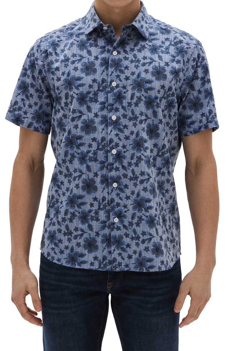 Robert Barakett Alberta Floral Short Sleeve Cotton Button-Up Shirt, Main, color, 