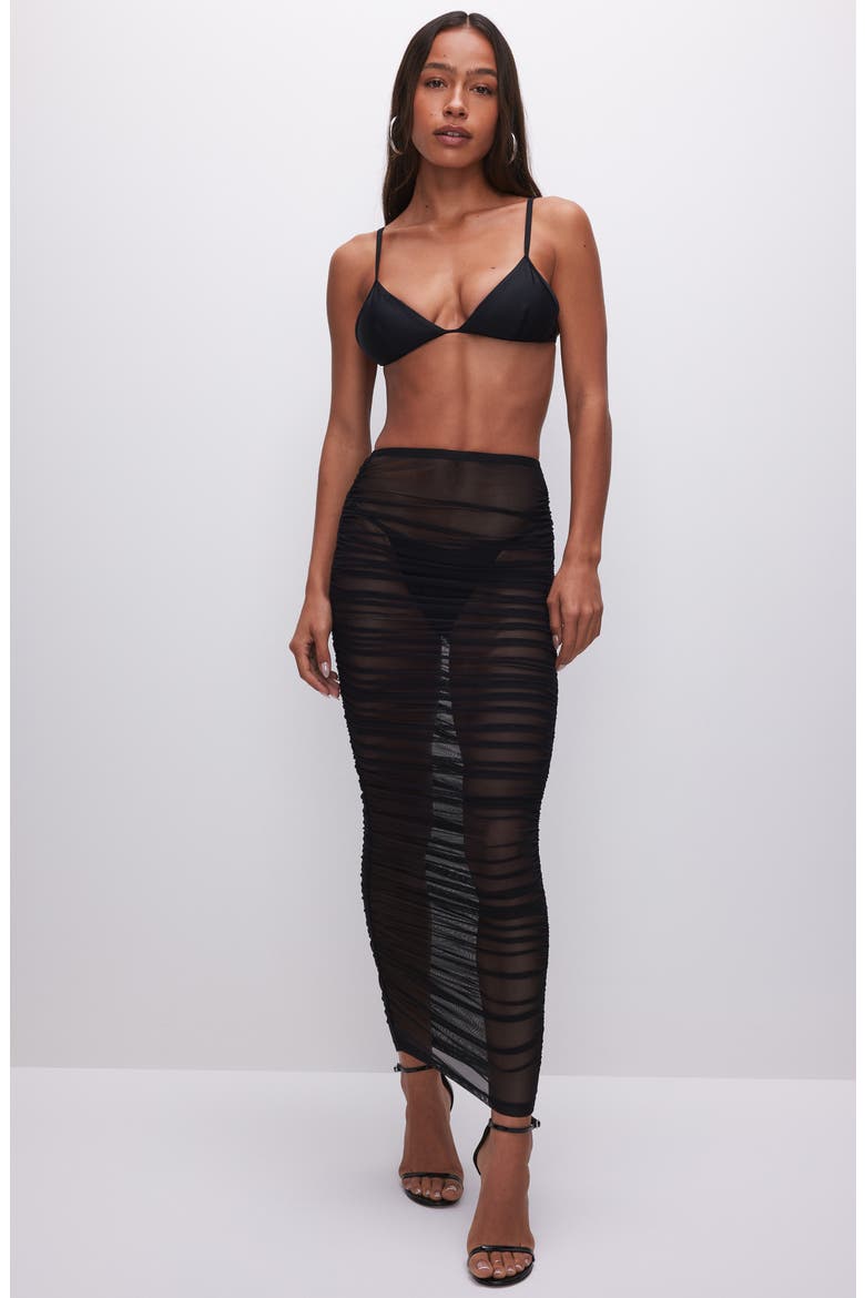 Ruched Mesh Cover-Up Maxi Skirt, Alternate, color, BLACK001