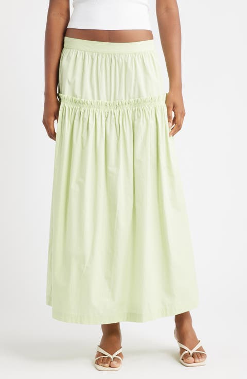 Ruffle Seam Poplin Maxi Skirt