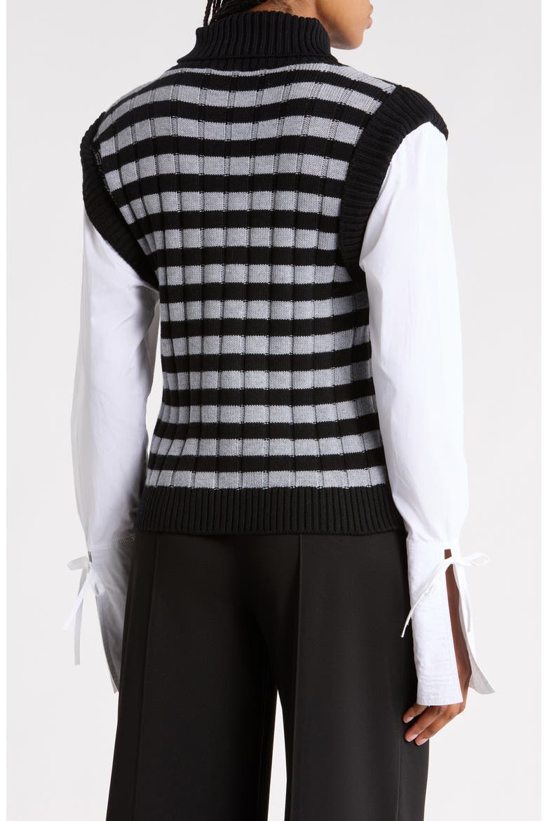 Paola Mixed Media Cotton & Wool Sweater, Alternate, color, BLACK/ WHITE/ GREY